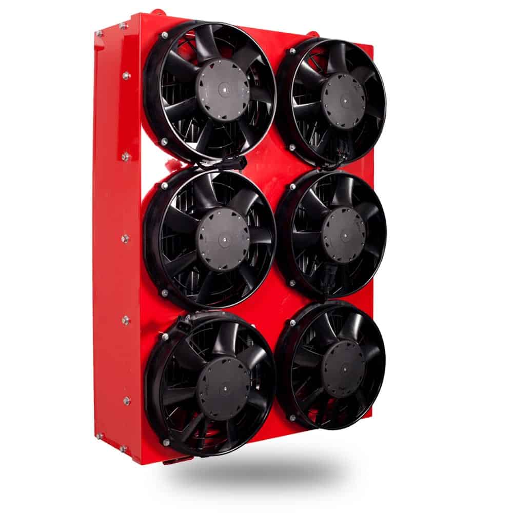 Electric Fan Cooling System in red with six black fans